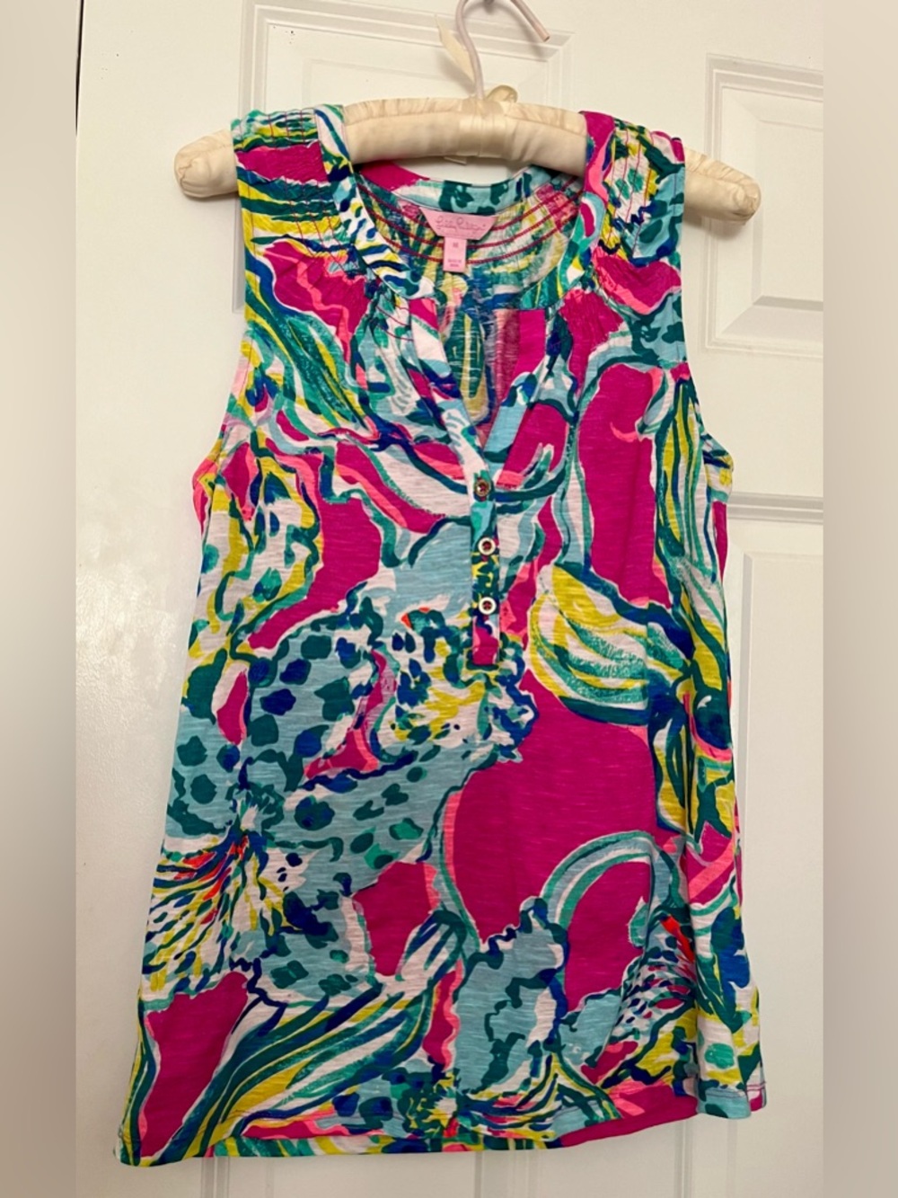 Lilly Pulitzer Essie Sleeveless Printed Tank Top - Pink Multi size medium